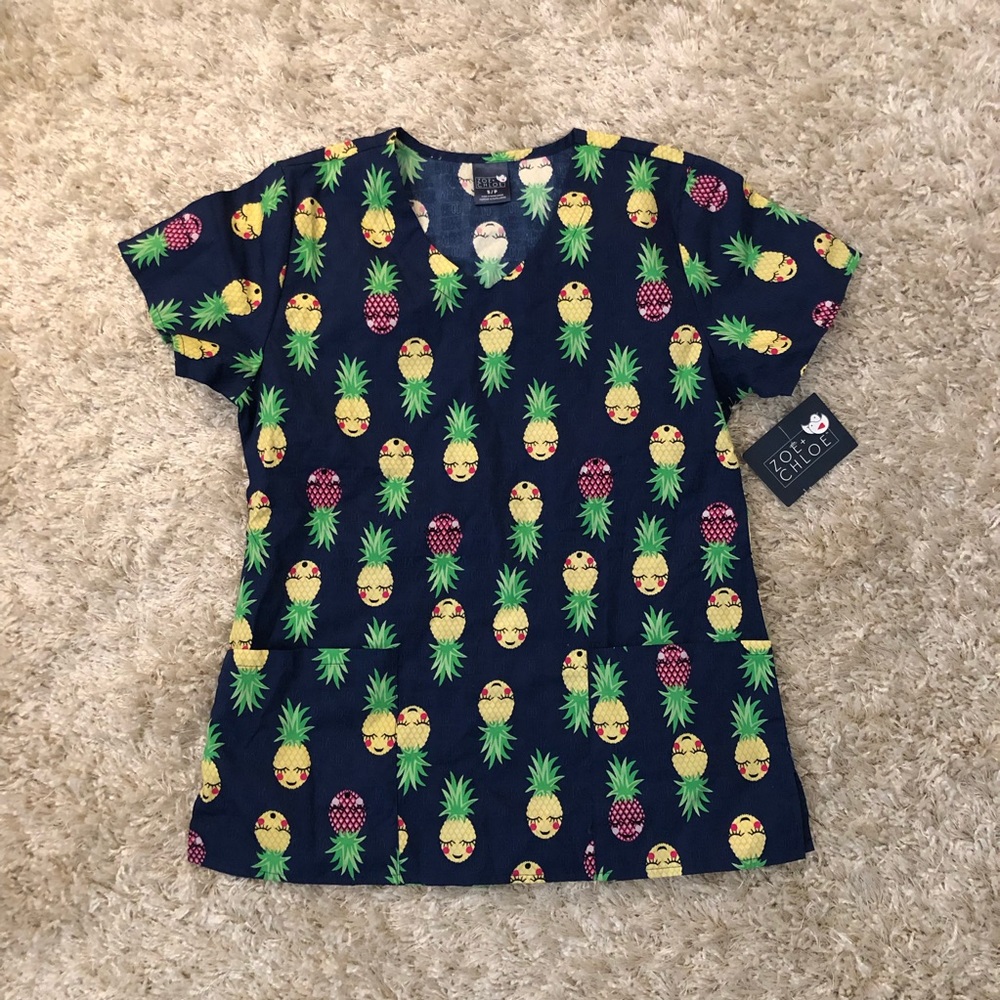 Zoe and Chloe Pineapple Scrub Top